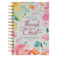 Load image into Gallery viewer, Journal Spiral-Bound Multicolored Floral All Things Through Christ Phil 4:13
