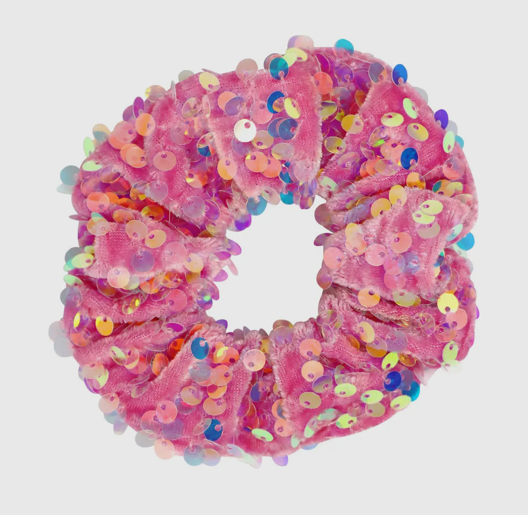 Pink Poppy Sequin Velvet Hair Scrunchie