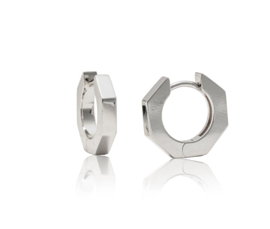 CAI Silver Hexagon Huggie Earring