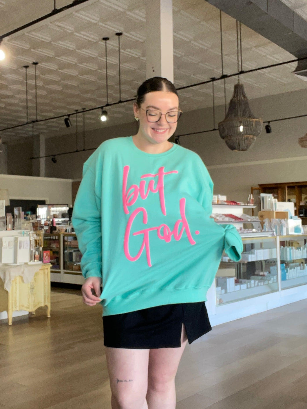 But God Sweatshirt Cool/Mint