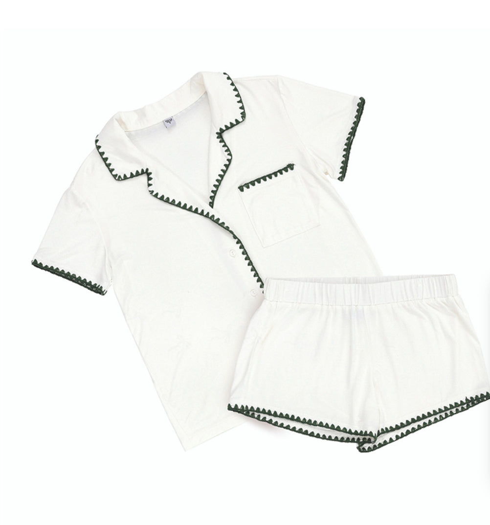 Bella Sleep + Spa Bamboo Whip Stitch Short Pj Set (Green)