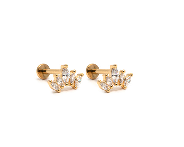 CAI Gold Oval Flat Back Stud Earring