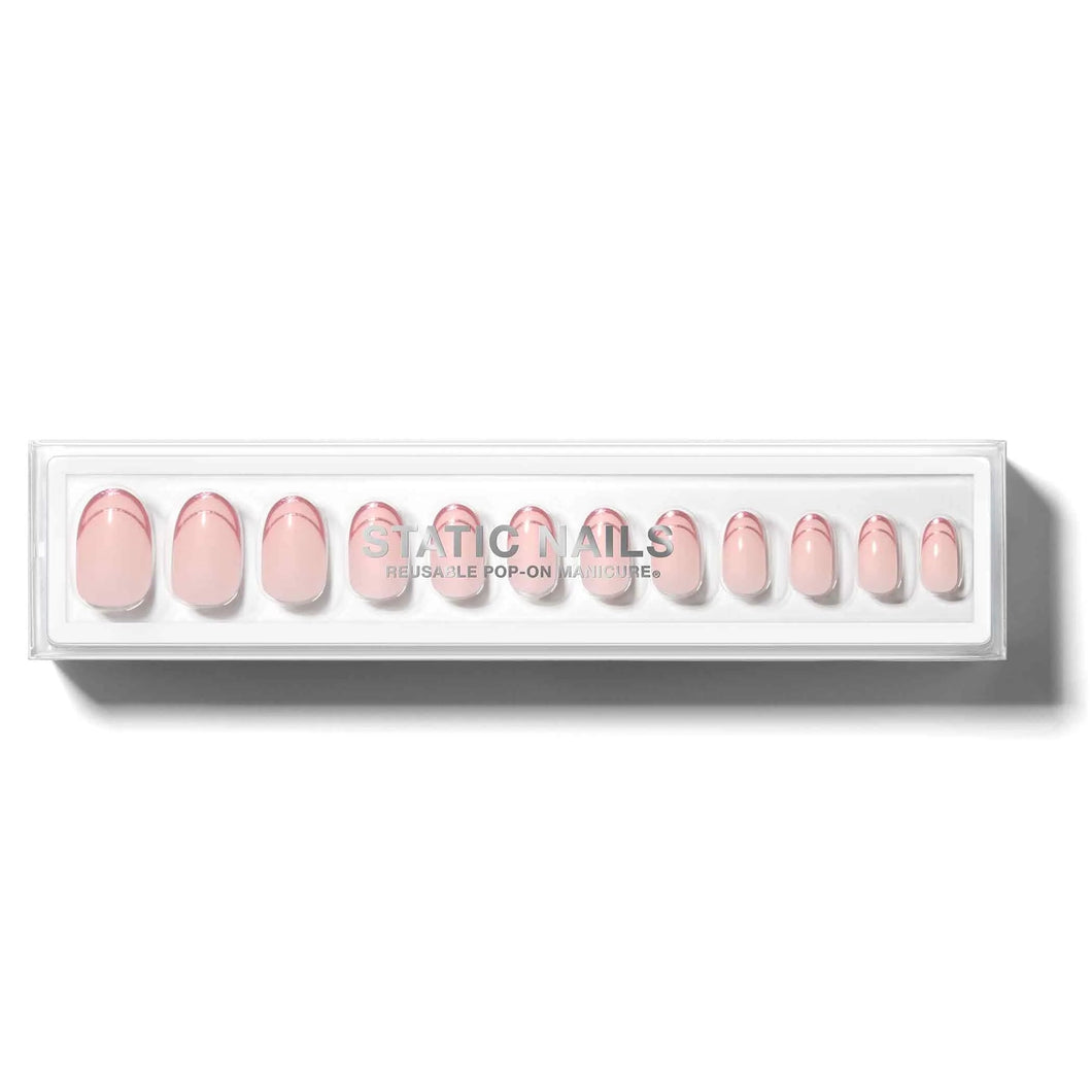 Static Nails Rose Gold Double French Round Nails