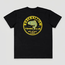 Load image into Gallery viewer, Baseballism Fishing Club Hooks, Line-Drives and Sinkers T-Shirt (Black) - Youth
