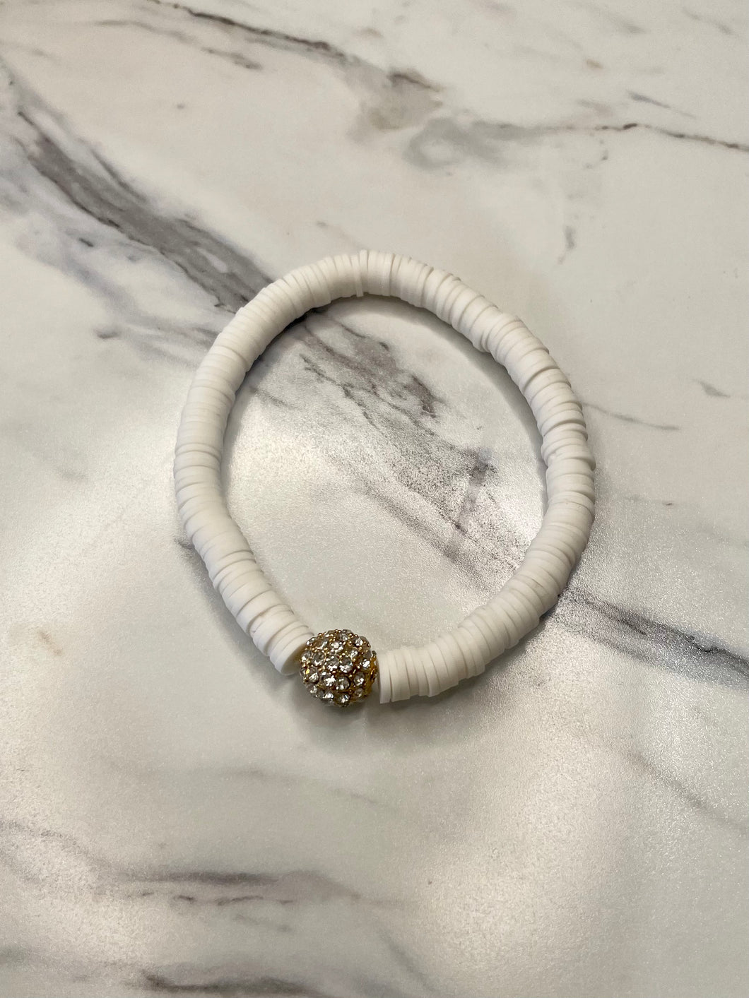 Millie B. Designs White Disc Gold Bead Bracelet
