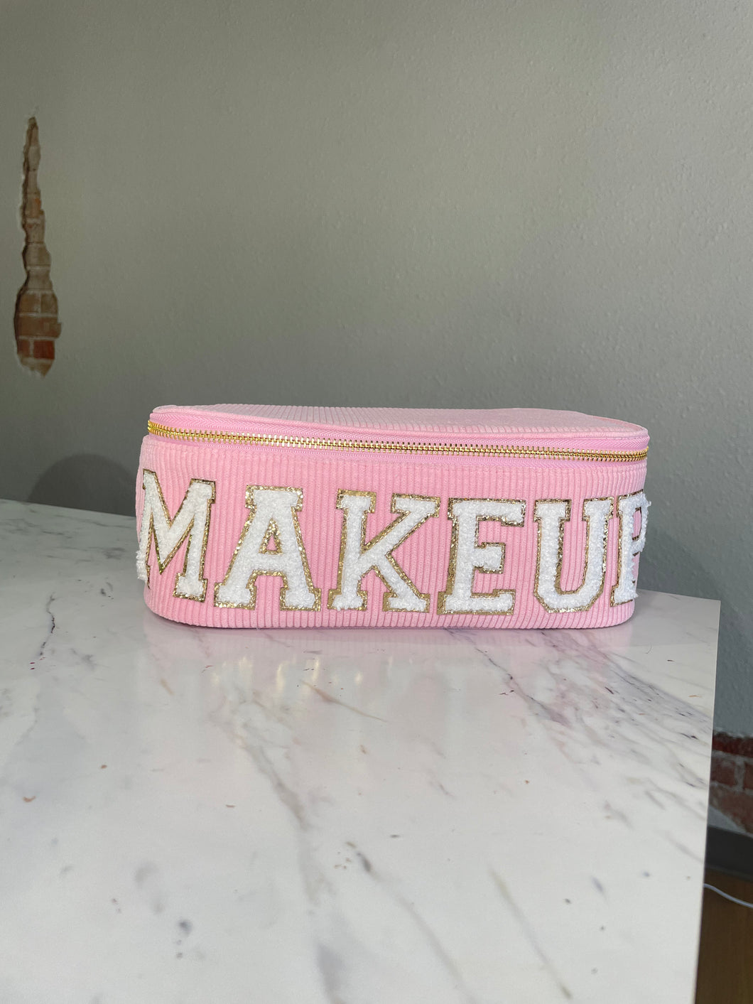 Medium Pink Corduroy Makeup Pouch