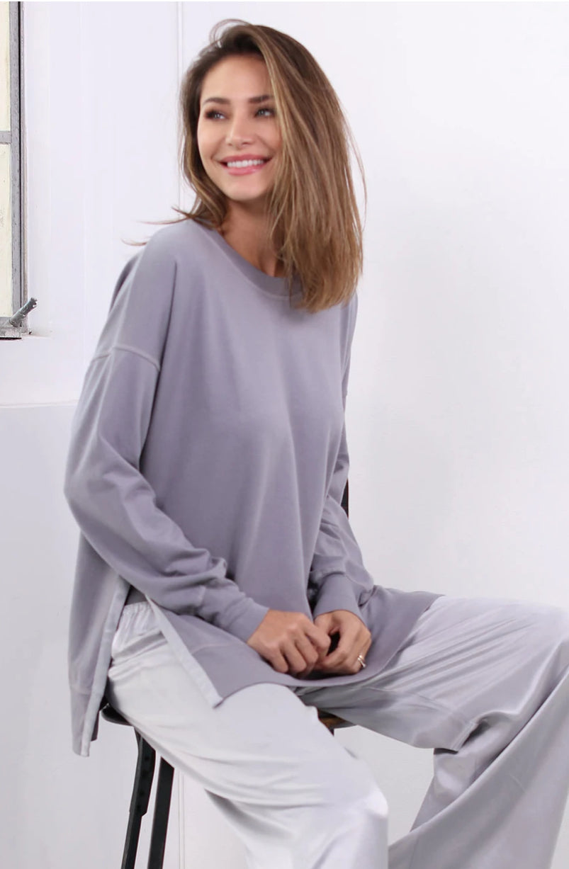 PJ Harlow Lainey French Terry Sweatshirt with Side Satin Slits